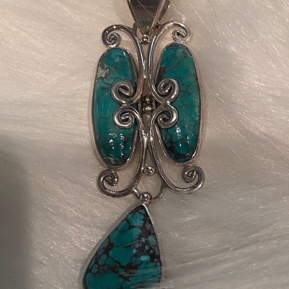 New Large 57mm rare turquoise 925 silver teardrop pendant